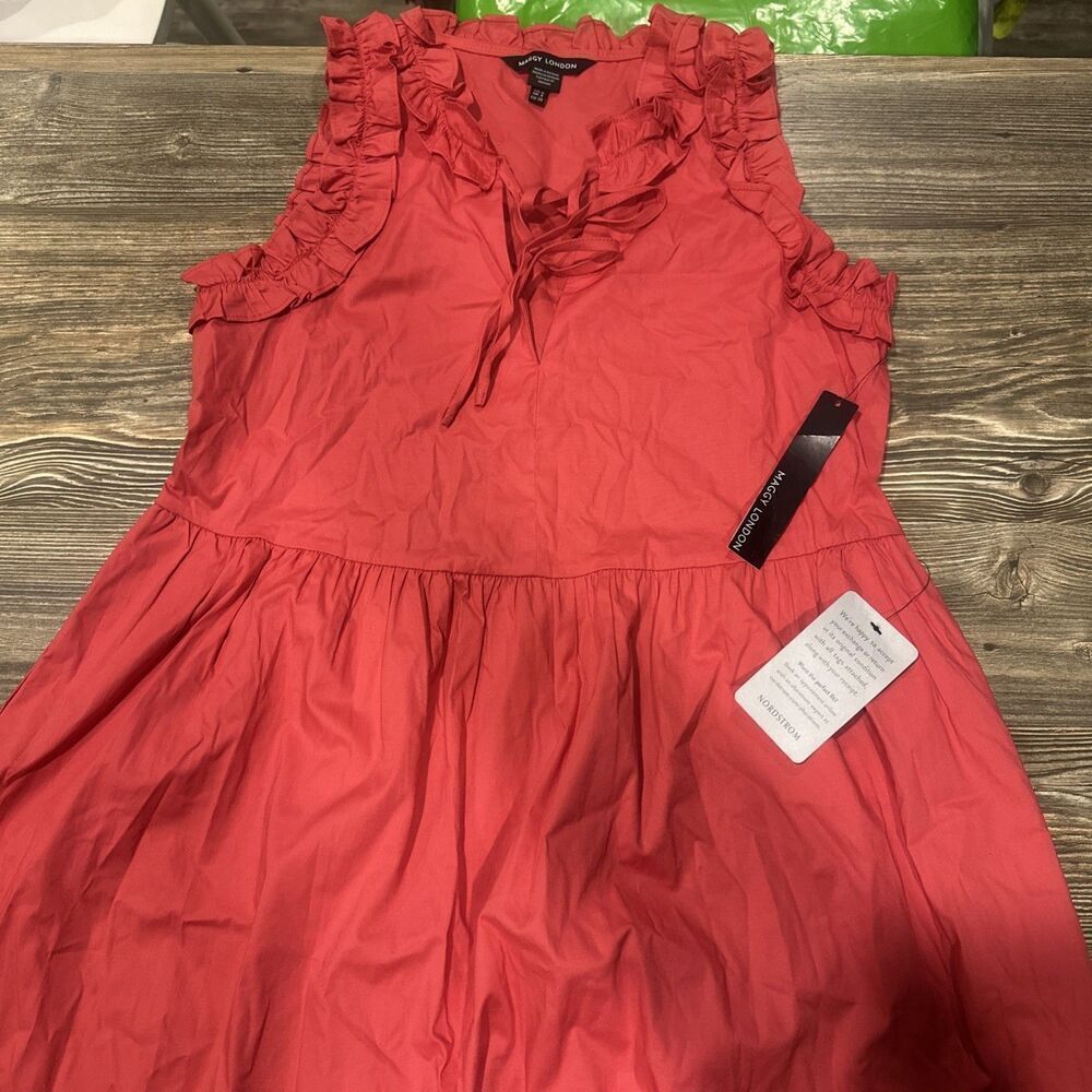 Maggy London Dress Women’s Sz 0 Red Ruffle Tiered Sleeveless NWT. J